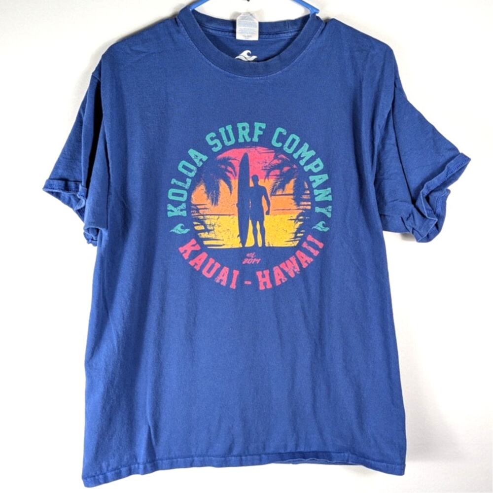 Koloa Surf Company Kauai Hawaii Graphic T Shirt Large Blue Cotton Surf Tee